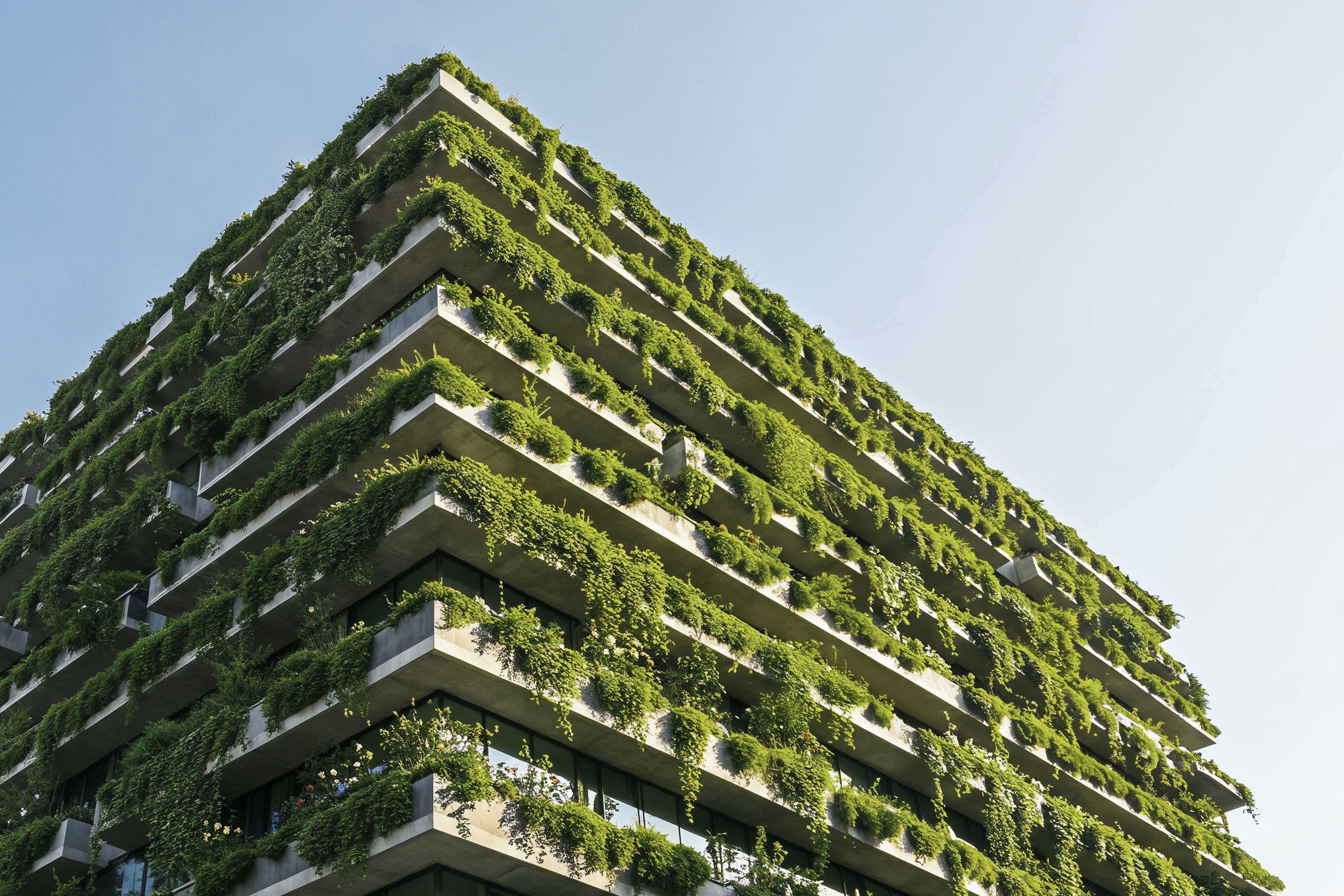 Green building with lush vertical garden