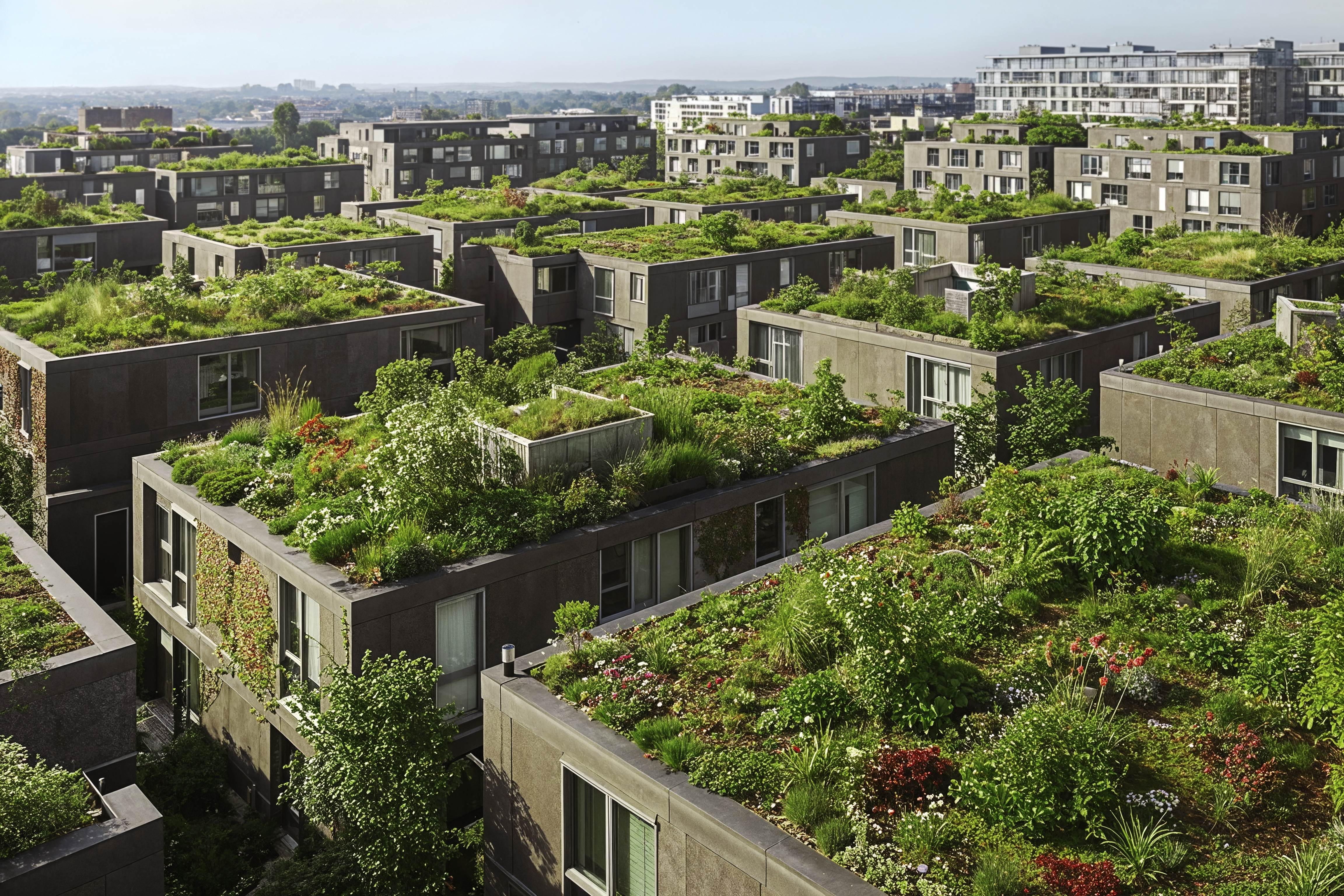 Green roof buildings urban landscape